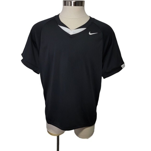 Nike Short Sleeves LaCrosse men size L black white  shirt top dri fit - Picture 1 of 8
